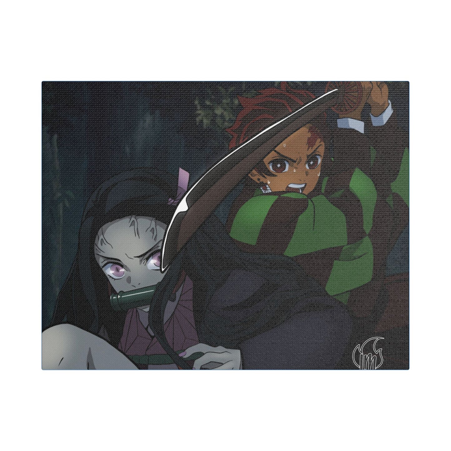 Anime Print, Tanjiro & Nezuko Demon Slayer Satin Canvas, Stretched