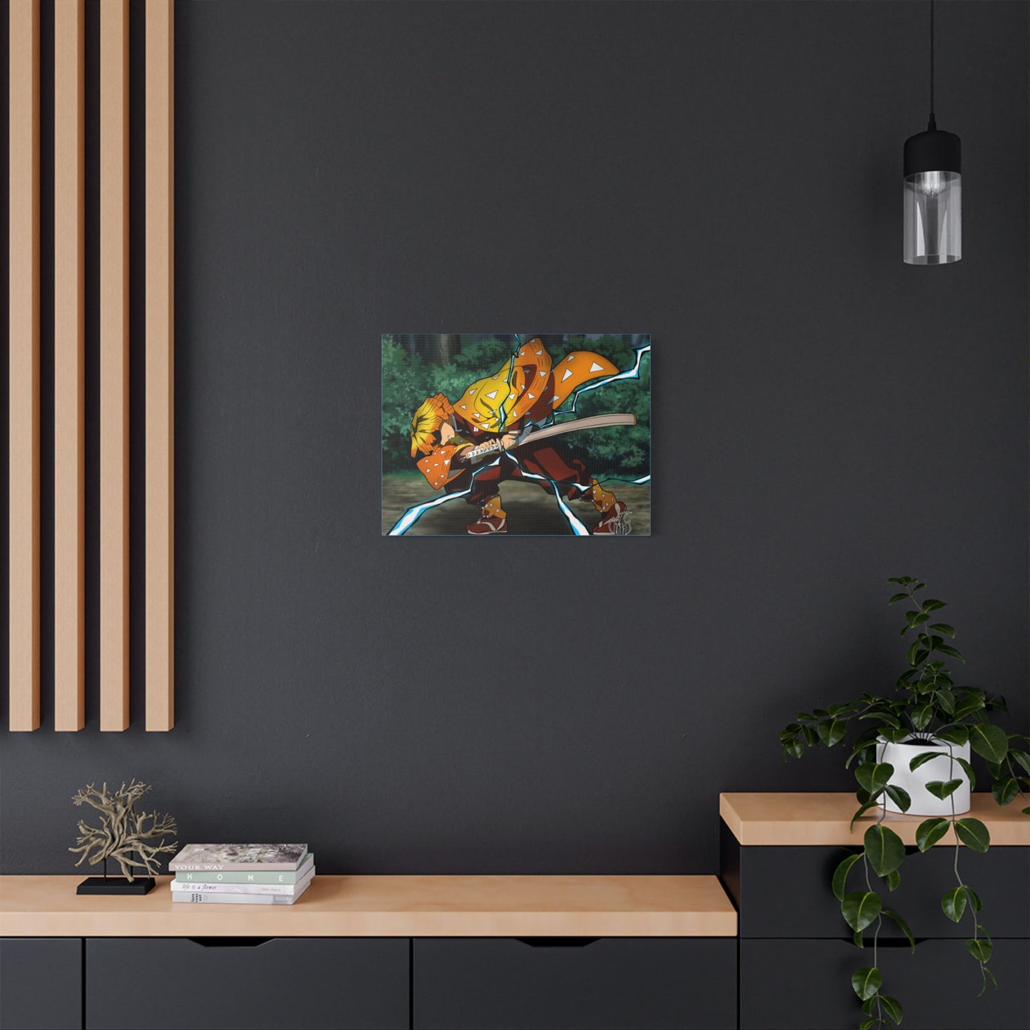 Anime Print, Demon Slayer Zenitsu Agatsuma Satin Canvas, Stretched