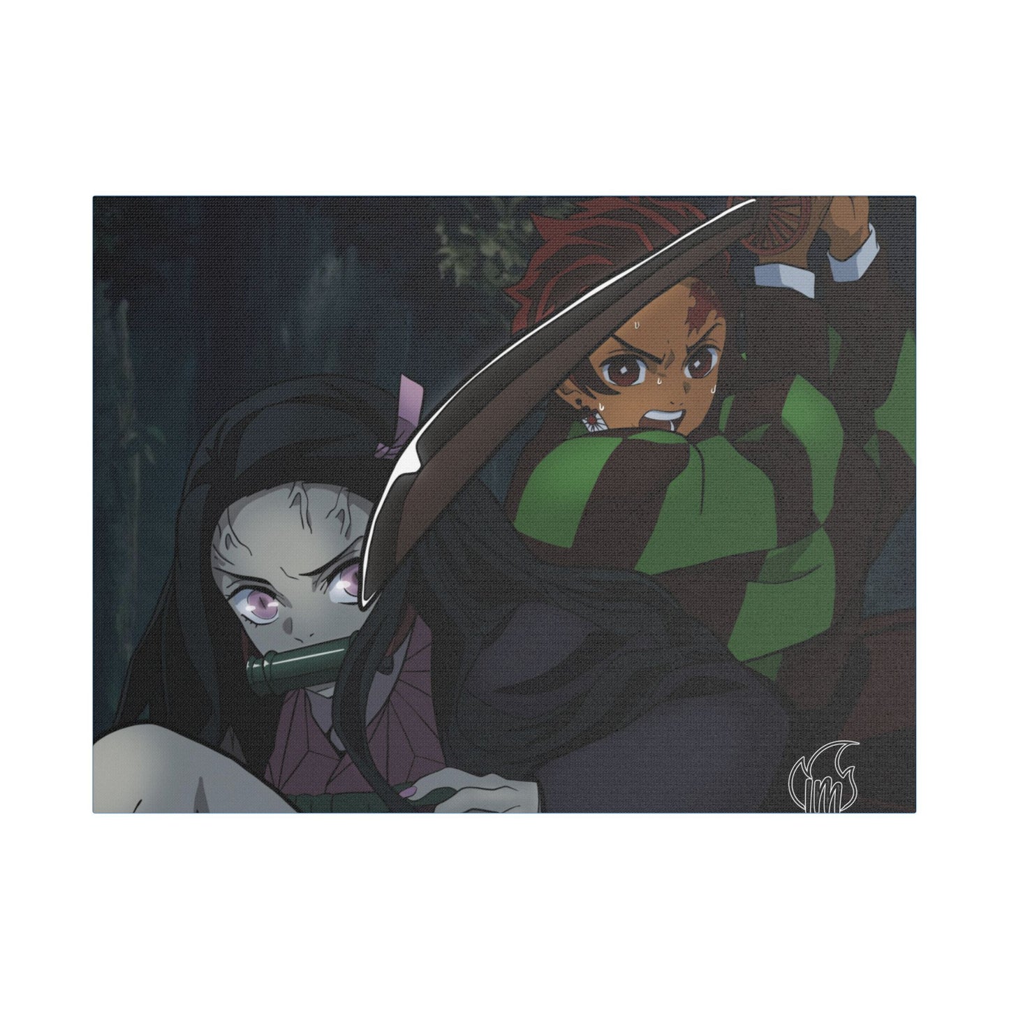 Anime Print, Tanjiro & Nezuko Demon Slayer Satin Canvas, Stretched