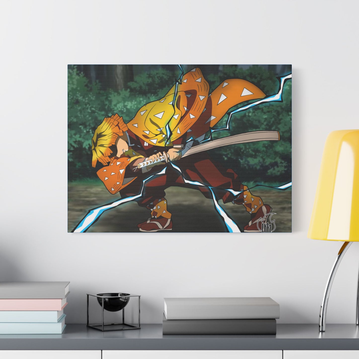 Anime Print, Demon Slayer Zenitsu Agatsuma Satin Canvas, Stretched