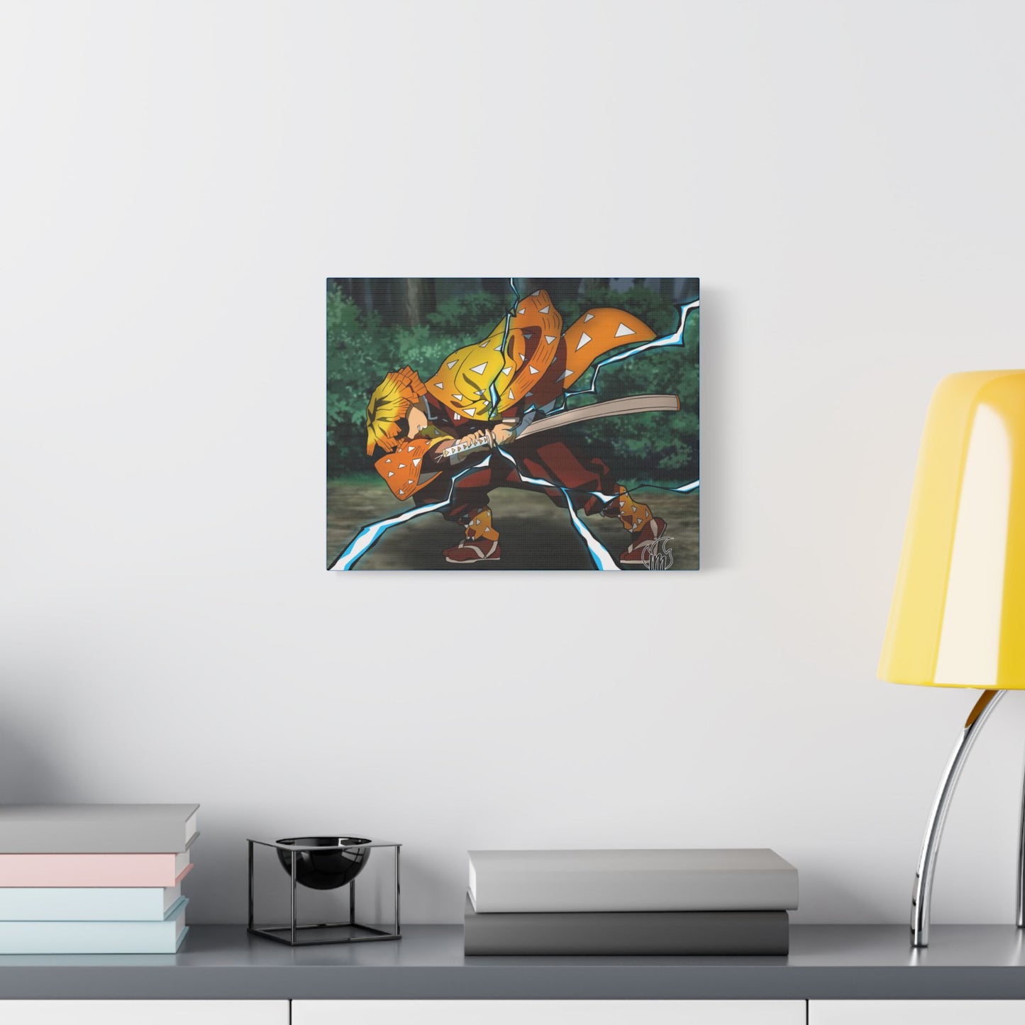 Anime Print, Demon Slayer Zenitsu Agatsuma Satin Canvas, Stretched