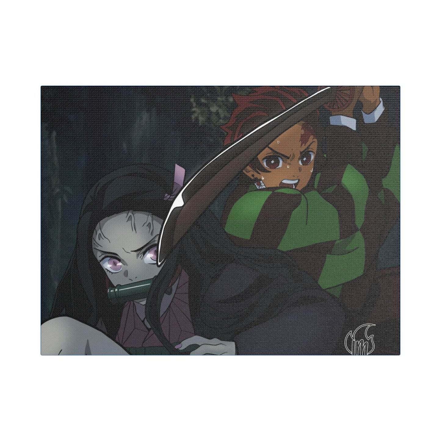Anime Print, Tanjiro & Nezuko Demon Slayer Satin Canvas, Stretched