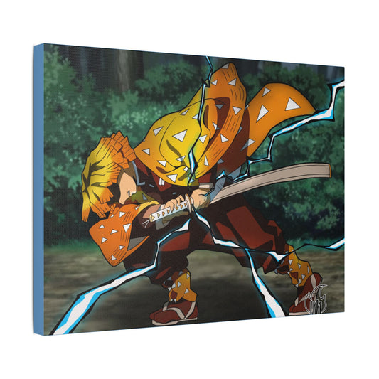 Anime Print, Demon Slayer Zenitsu Agatsuma Satin Canvas, Stretched