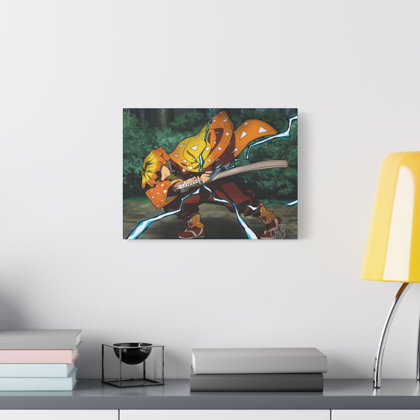 Anime Print, Demon Slayer Zenitsu Agatsuma Satin Canvas, Stretched
