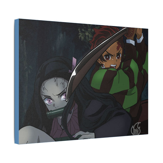 Anime Print, Tanjiro & Nezuko Demon Slayer Satin Canvas, Stretched