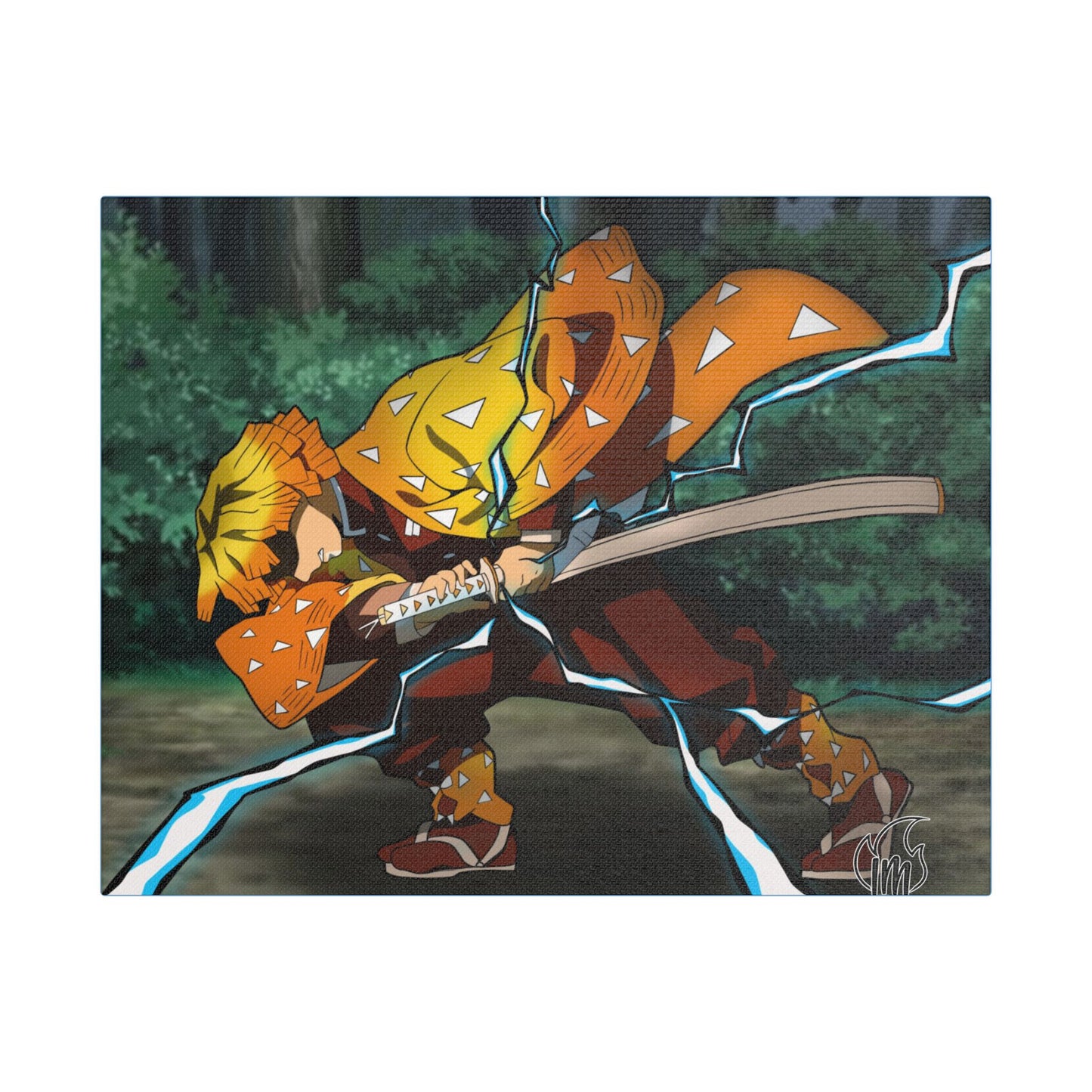 Anime Print, Demon Slayer Zenitsu Agatsuma Satin Canvas, Stretched
